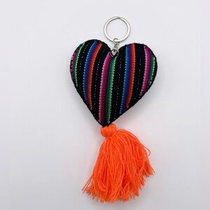 NWT Striped Heart Tassel Keychain Bag Charm